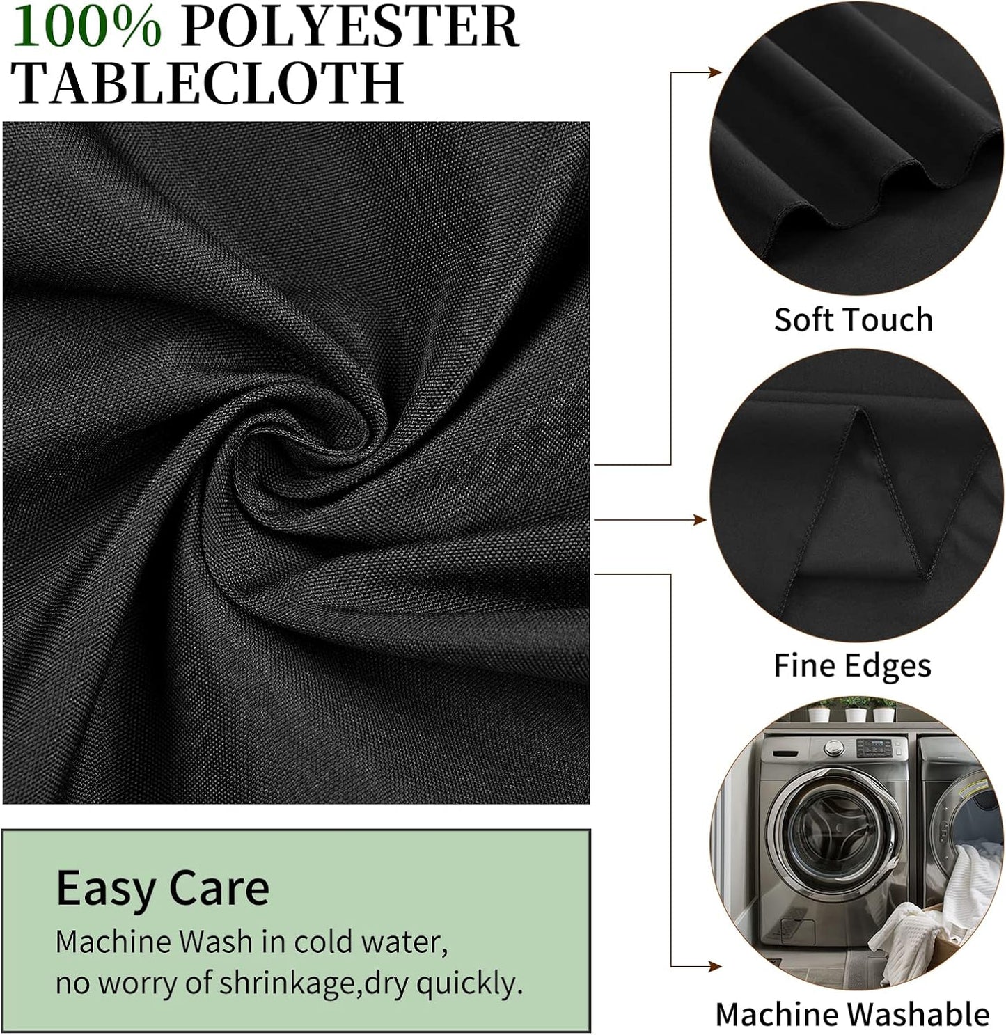 6 Pack Round Tablecloths - 90 Inch, Black Polyester Table Cover for Round Table, Stain and Wrinkle Resistant Washable Fabric Tablecloth, Polyester Tablecloth for Wedding Banquet Parties
