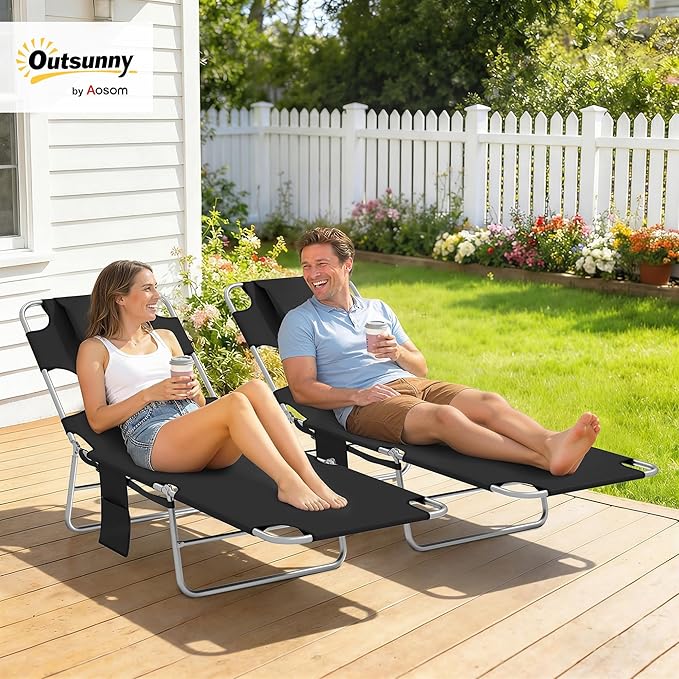 Outsunny Chaise Lounge Chair Outdoor Set of 2 - Image 2