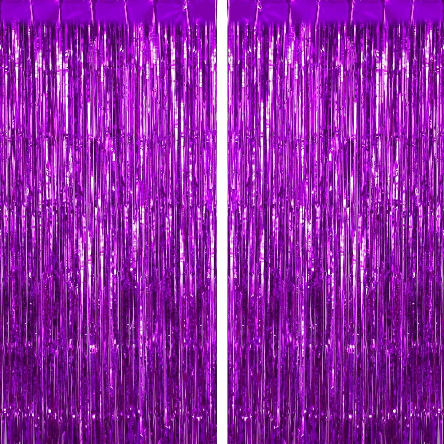 2 Pack Purple Fringe Curtains Foil Shiny Fringe Backdrop Tinsel Door Streamers Foil Curtains for Birthday Wedding Engagement Bridal Shower Celebration Party Decorations Large