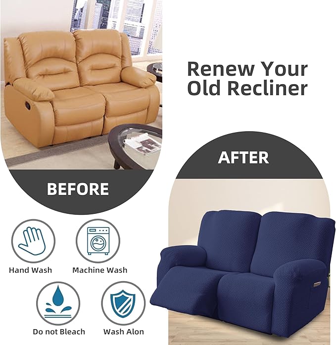 Genina Recliner Loveseat Covers, Stretch Reclining Sofa Covers, 2 Seater Couch - Image 6