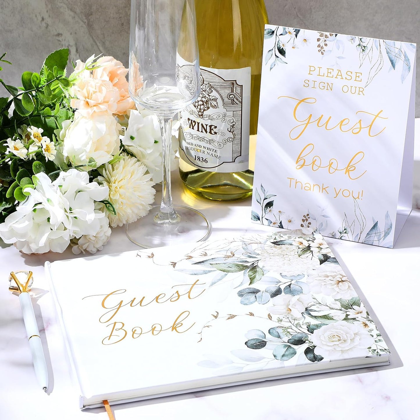 Wedding Guest Book Personalized Photo Guestbook to Sign at Reception Wedding Guest Sign in Book Photo Album Hard Cover 88 Lined Pages for Baby Shower Birthday Anniversary Party(Greenery)