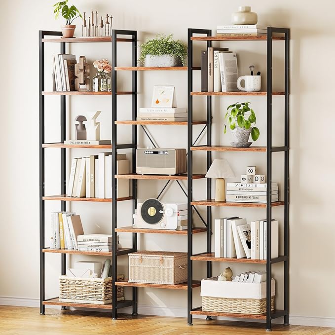 Casaottima Triple 6 Tier Bookshelf, Large Bookcase by Casaottima