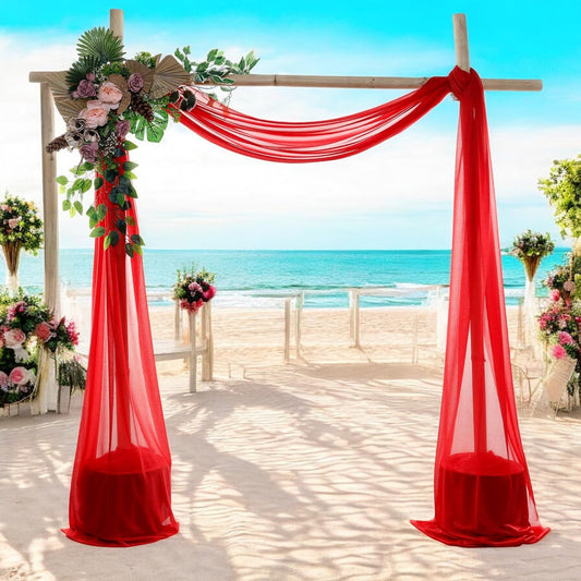 MDS Halloween Chiffon Draping Fabric - 2 Panel, 30" Wide x 50ft Long - Sheer Spooky Arbor & Canopy Drapery for Haunted House Backdrops, Party Ceilings, DIY Costumes & Themed Events - Red