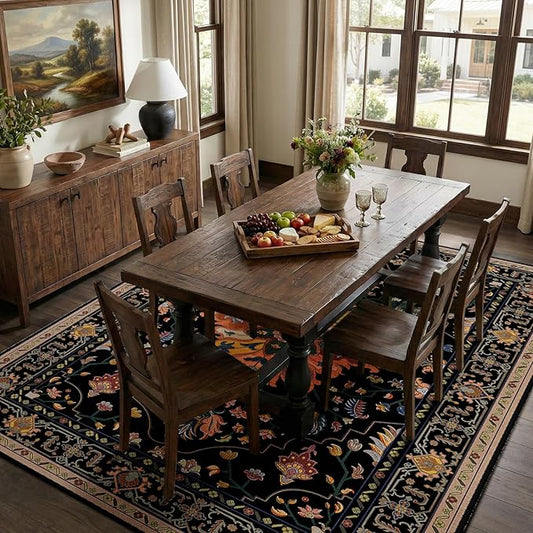 RELEANY Area Rugs 7'x10' Washable Non-Slip, Floral Vintage Distress Print by RELEANY