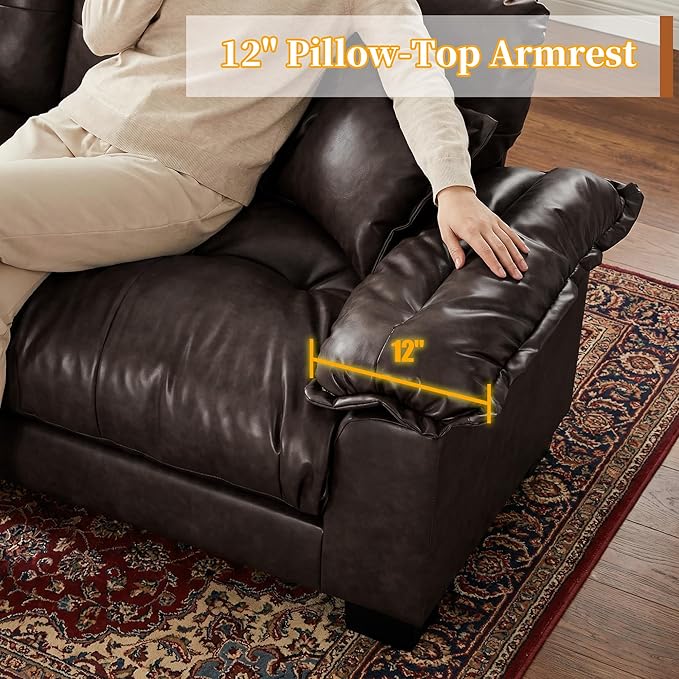 Faux Leather Sofa, Mid Century Modern Leather Upholstered Deep Loveseats - Image 5