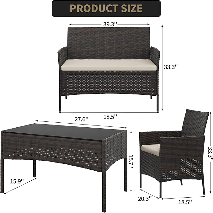 4-Piece Patio Furniture Set, Outdoor Wicker Conversation Set - Image 2