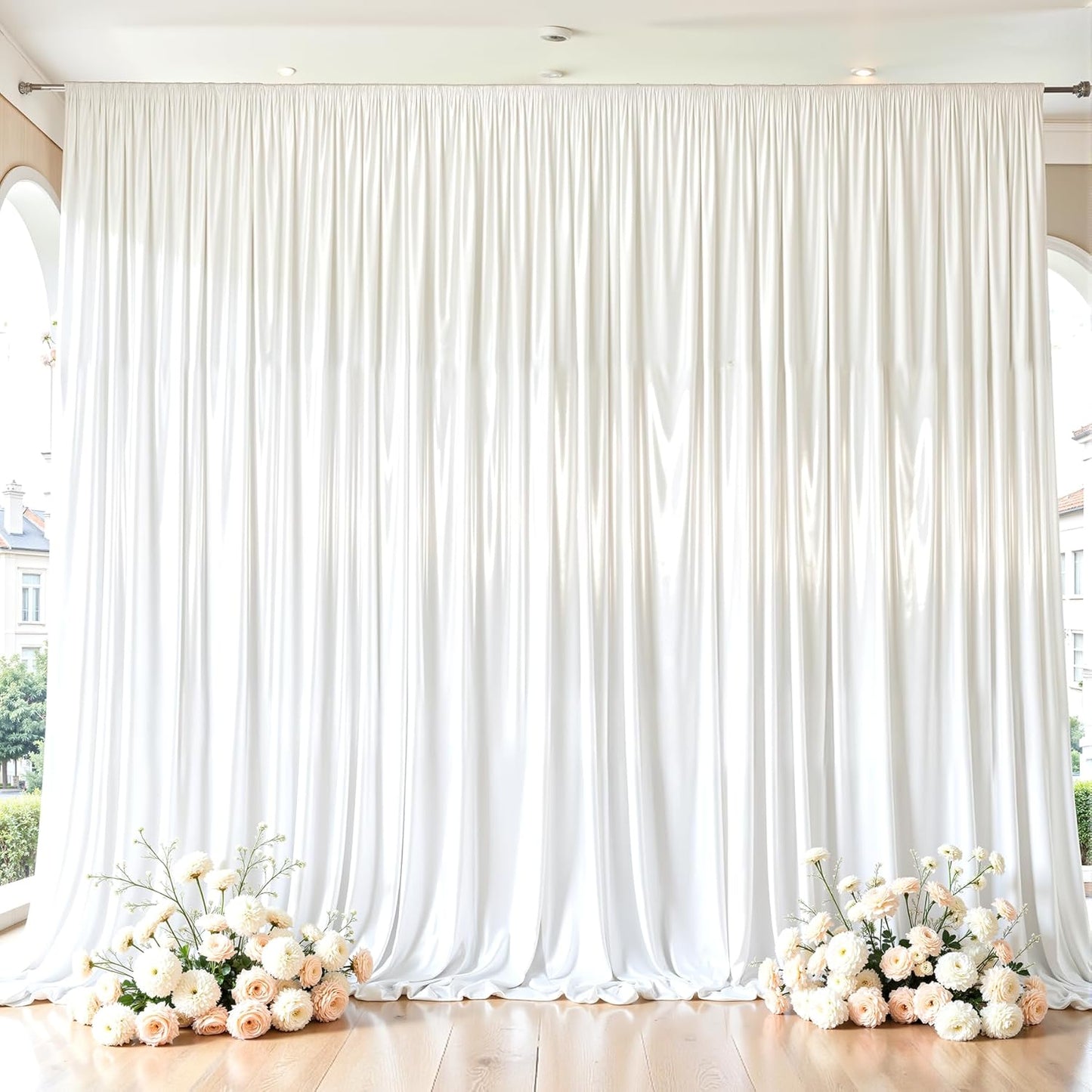 White Satin Backdrop Curtains 2 Panels - Glitter Photo Drapes for Baby Shower, 10x10FT Shimmer Back Drop Cloth, Wrinkle Free for Birthday Party Prom Wedding Stage Background