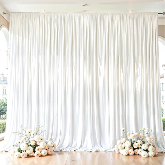 White Satin Backdrop Curtains 2 Panels - Glitter Photo Drapes for Baby Shower, 10x10FT Shimmer Back Drop Cloth, Wrinkle Free for Birthday Party Prom Wedding Stage Background
