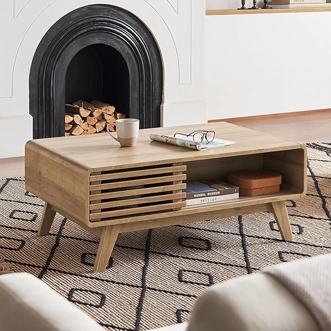 mopio Ensley Coffee Table with Storage, Mid Century Modern, Farmhouse Wood by MopioInc
