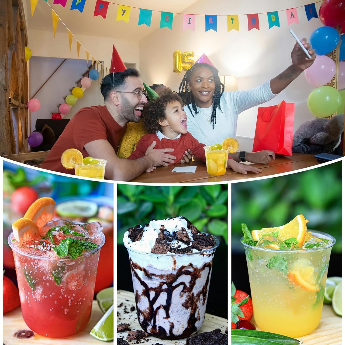 50 Pcs 12oz Disposable Stemless Clear Plastic Cups Crystal Plastic Wine Glasses Round Bottom Cold Drinking Cocktail Party Cups for Meeting Weddings Birthdays Christmas Party Supplies