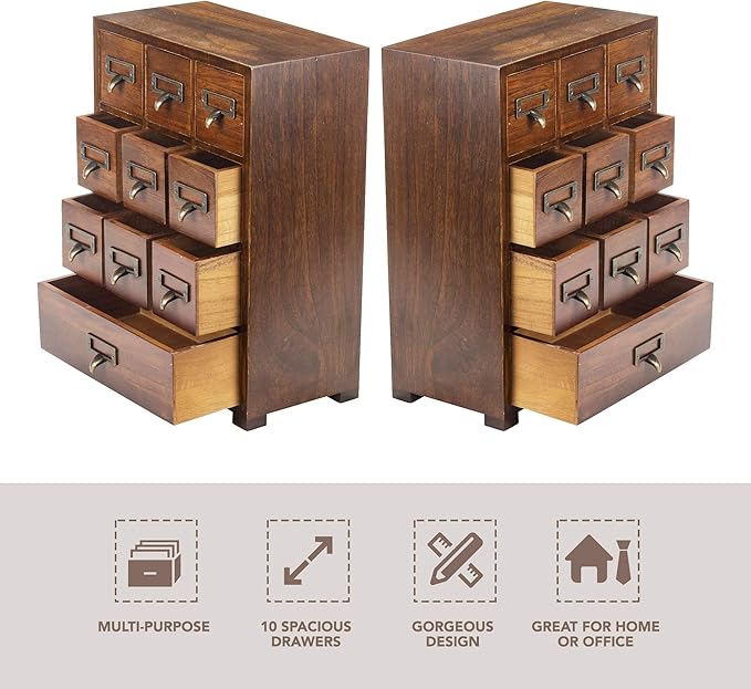 Library Card Catalog Solid Wood Small Curio Cabinet l Retro Storage Organizer - Image 4