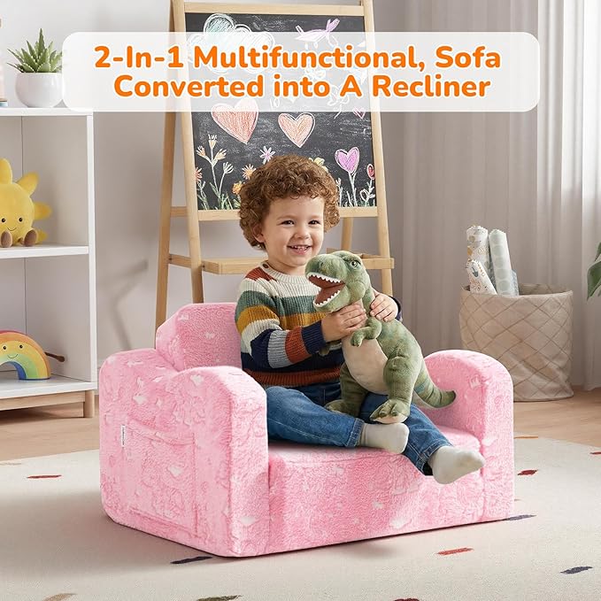 MeMoreCool Glowing Unicorn Kids Chair, 2-in-1 Glow in the Dark Kids Couch Fold - Image 5