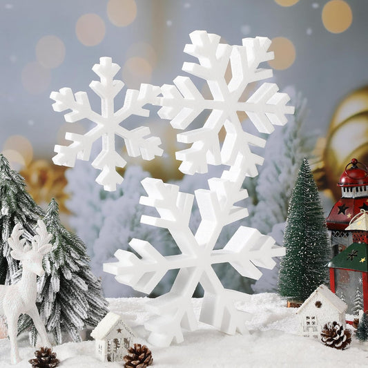Thyle 3 Pcs Foam Snowflake Table Decor 3D Christmas Tabletop Signs Winter Decorations White Snowflake Centerpiece for Christmas Xmas Party Decor