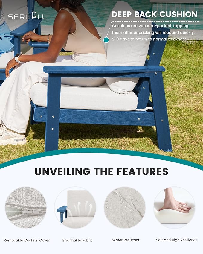 SERWALL Outdoor Patio Furniture Set, 5 Piece HDPE Patio Conversation Sets - Image 3