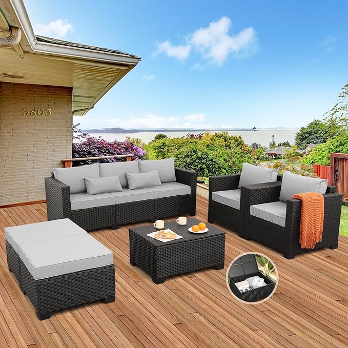 Rattaner Patio Wicker Furniture Set 6 Pieces Outdoor HDPE Wicker Conversation - Image 3