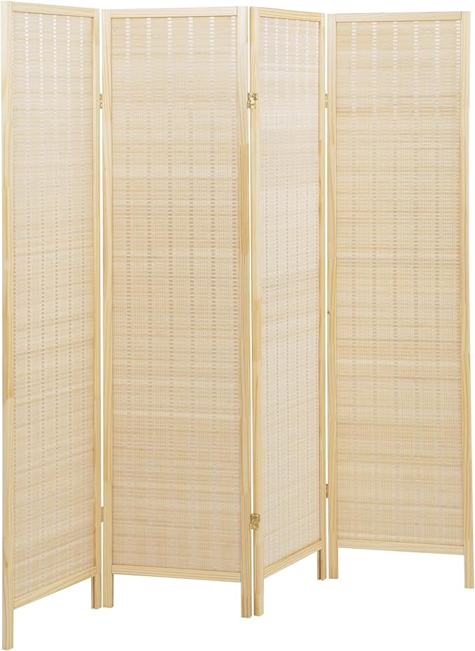 Roundhill Furniture Inkwell 4-Panel Bamboo Room Divider, Folding Portable - Image 9