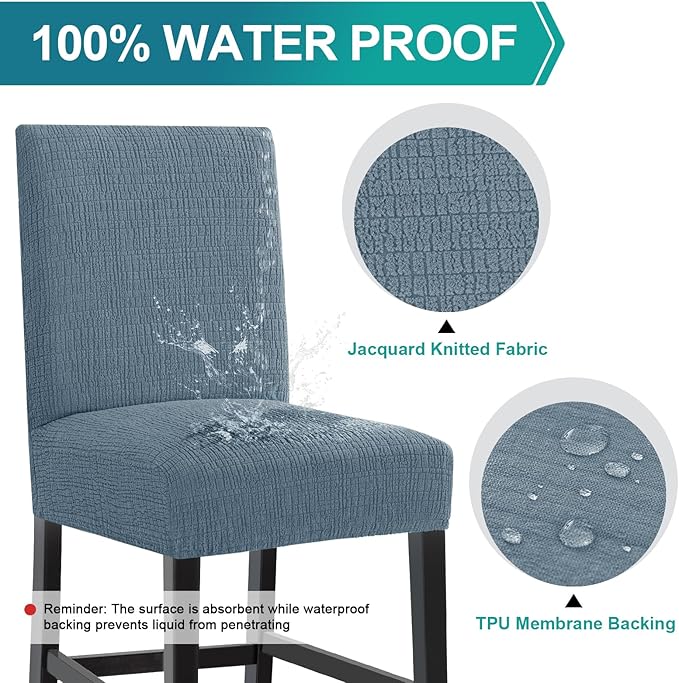 Turquoize 100% Waterproof Bar Stool Cover Stretch Washable Barstool Seat Covers - Image 3