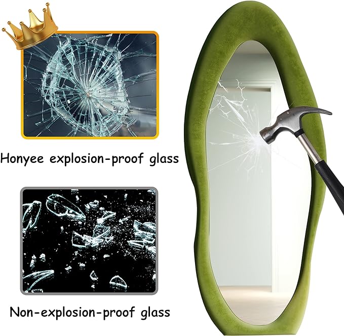 Honyee Full Length Mirror, Flannel Wrapped Wooden Frame Floor Mirror, Irregular - Image 6
