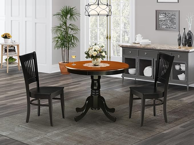 East West Furniture ANVA3-BLK-W 3 Piece Kitchen Table Set - Image 2