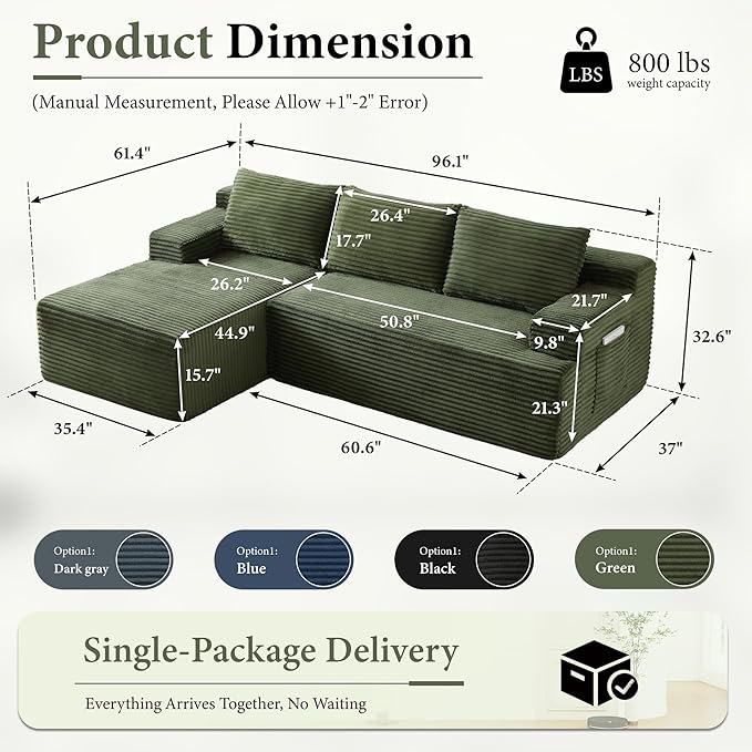 96" Sectional Couches for Living Room Cloud Couch Sofa - Image 2