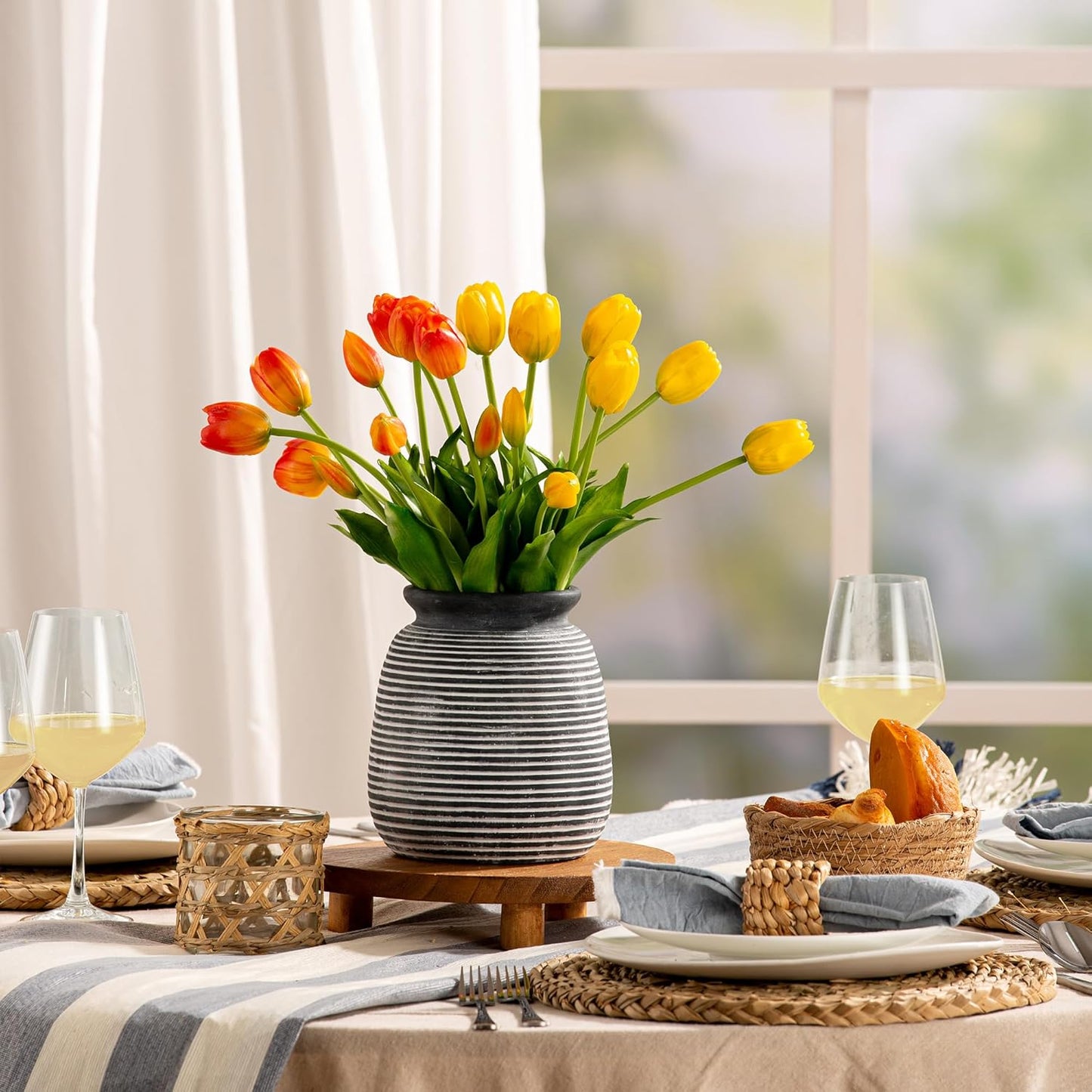 Ceramic Rustic Vase,7.48" Flowers Pottery Vases Home Decor Round Wide-Mouth Farmhouse Decorative Vase for Flowers Pampas for Table Living Room Entryway Mantel Shelf Kitchen Bathroom Bedroom