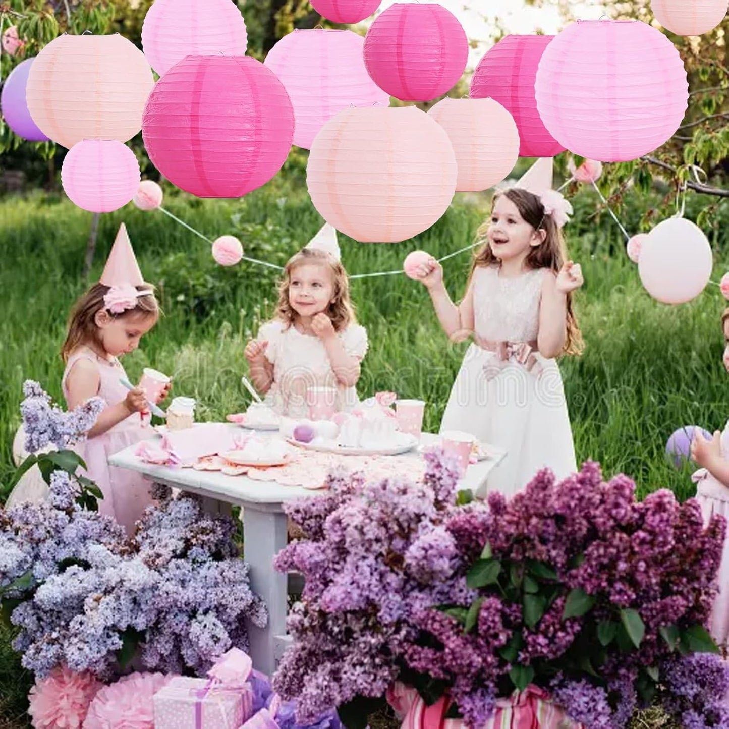 BEISHIDA 12 Pcs Pink Mix Paper Lanterns,Hanging Decorative Chinese Japanese Round Paper Lantern Lamp for Valentine's Day Girls' Party Wedding Children Home Party Decoration