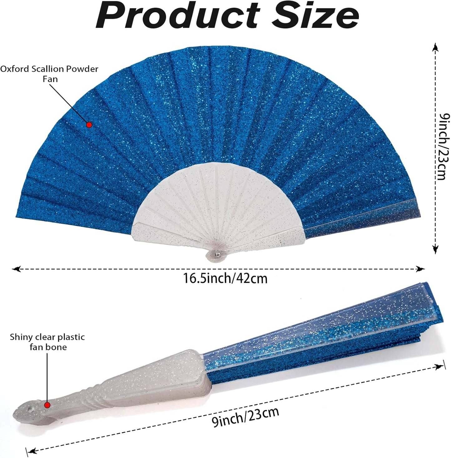 24 Pack Handheld Fan,Folding Hand Glitter fan with Shining Transparent Fan Rib – Ideal for Wedding, Church, Festival, Dance, Tea Party, Club, and EDM Accessories, Royal blue