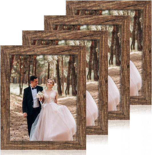 8.5x11 Picture Frame Set of 4, High Definition Real Glass Rustic Frame, Wood Photo Frames 8.5 by 11 Diploma Document for Wall Hanging and Tabletop Display