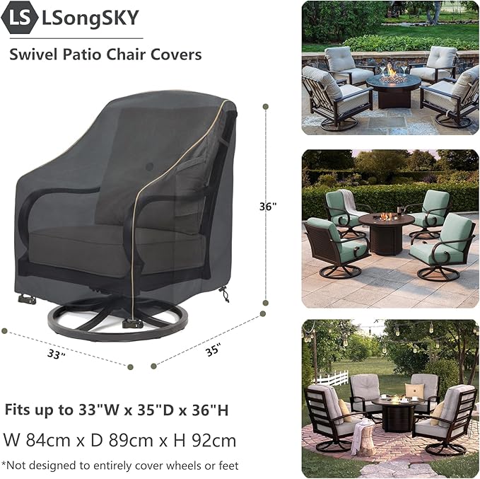 Patio Swivel Chair Cover 4 Pack, Waterproof Heavy Duty Outdoor Chair Covers - Image 3