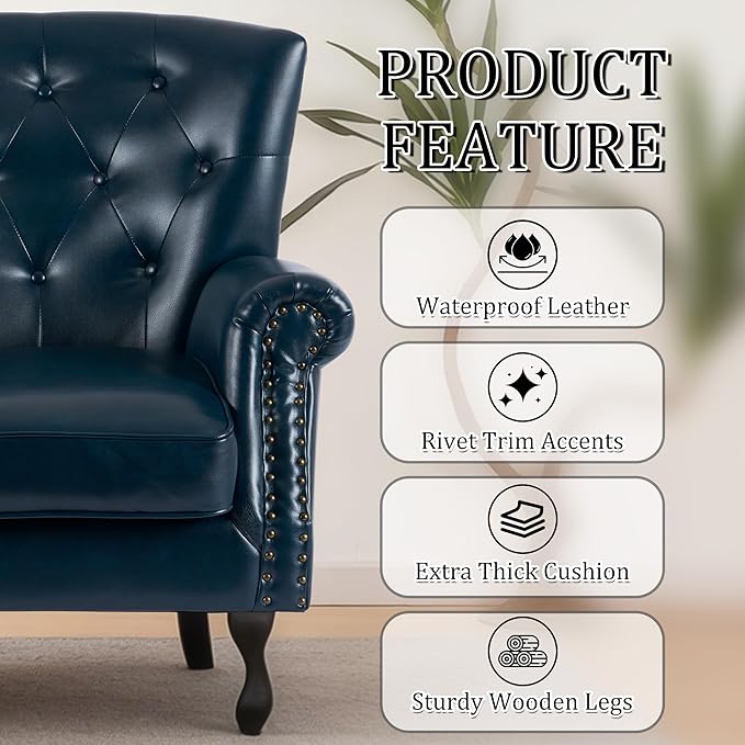 Modern Accent Chair, Mid-Century Faux Leather Armchair - Image 6