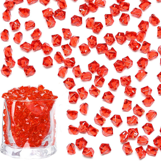 LAIDANLA 500PCS Red Acrylic Gems Vase Fillers Red Fake Ice Cubes Plastic Diamonds Fake Crushed Rocks for Centerpiece DIY Party Table Scatter Prop Wedding Decoration Accessories