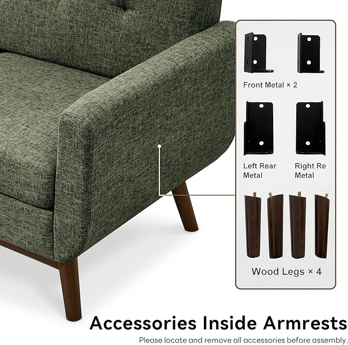 Kingfun 65.2" W Loveseat Sofa, Mid Century Modern Decor Love Seat Couches - Image 8