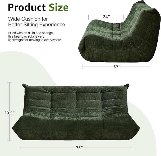 Bean Bag Chairs for Adults Giant Bean Bag Chair Memory Foam BeanBag Chair Bean - Image 2