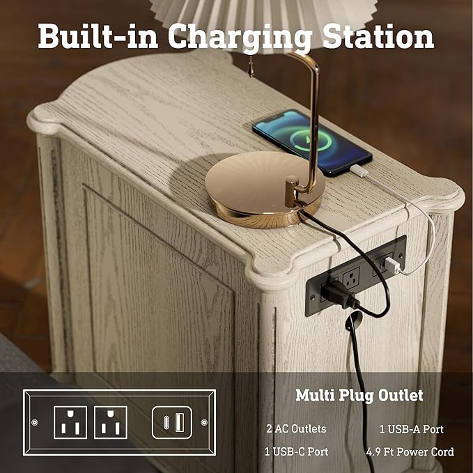 STO'SENSE Nightstand Set of 2 w/Charging Station & 3 Drawers, Pre-Assembled - Image 3