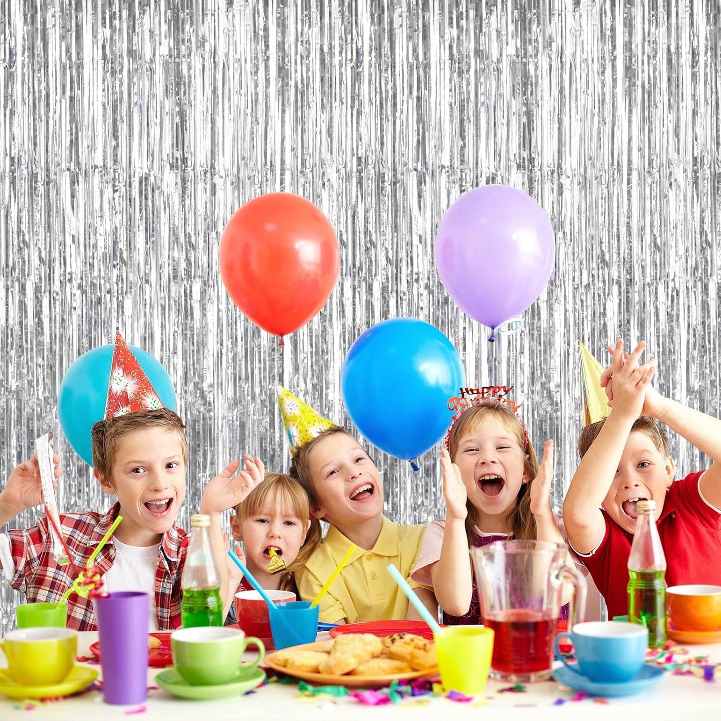 2 Pack Silver Fringe Curtains Foil Shiny Fringe Backdrop Tinsel Door Streamers Foil Curtains for Birthday Wedding Engagement Bridal Shower Celebration Party Decorations Large