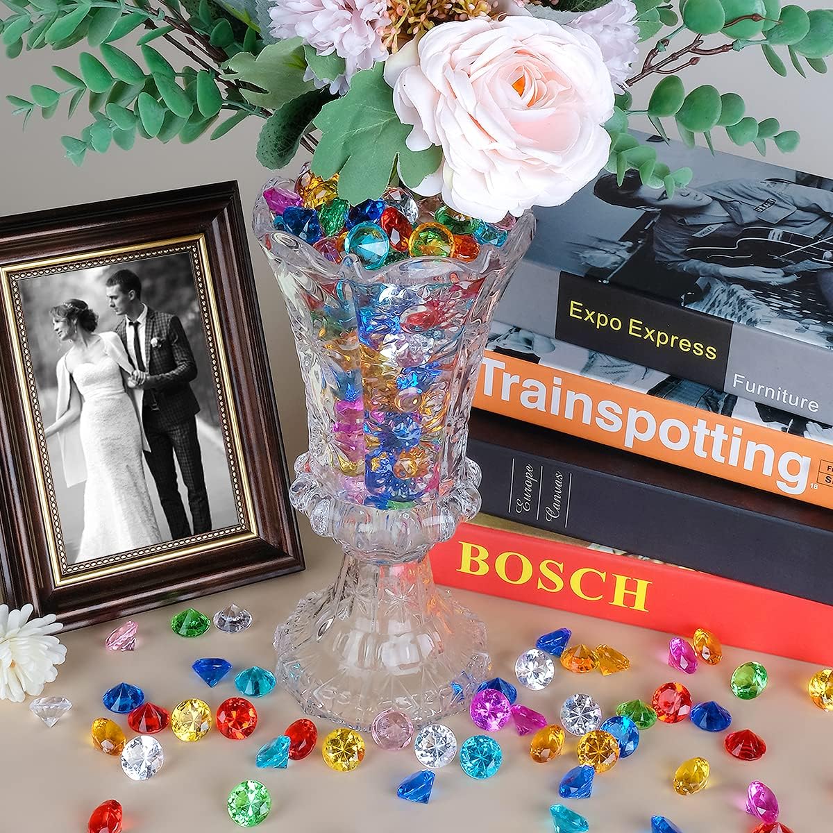 Acrylic Diamond Fake Gems Vase Filler, Babenest 240pcs 3/4 Inch Faux Diamonds Crystals Jewels for Table Scatters Wedding Party Easter Event Arts & Crafts Birthday Decoration Favor (Multicolor)