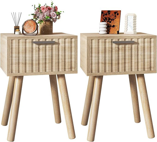 YMYNY Narrow Fluted Nightstand Set of 2, Small End Table, Modern Coffee Table by High-qualityhomefurnishing