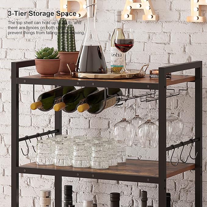 TUTOTAK Bar Cart, Serving Cart for Home, Microwave Cart, Drink Cart, Mobile - Image 5