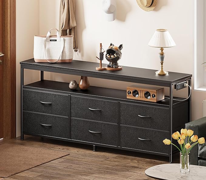 Huuger LED TV Stand for Bedroom, 55 Inch Fabric Dresser - Image 4