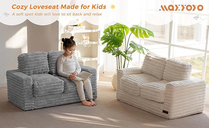 MAXYOYO Extra Wide Kids Bean Bag Chair, Comfy Faux Fur Bean Bag Sofa - Image 7