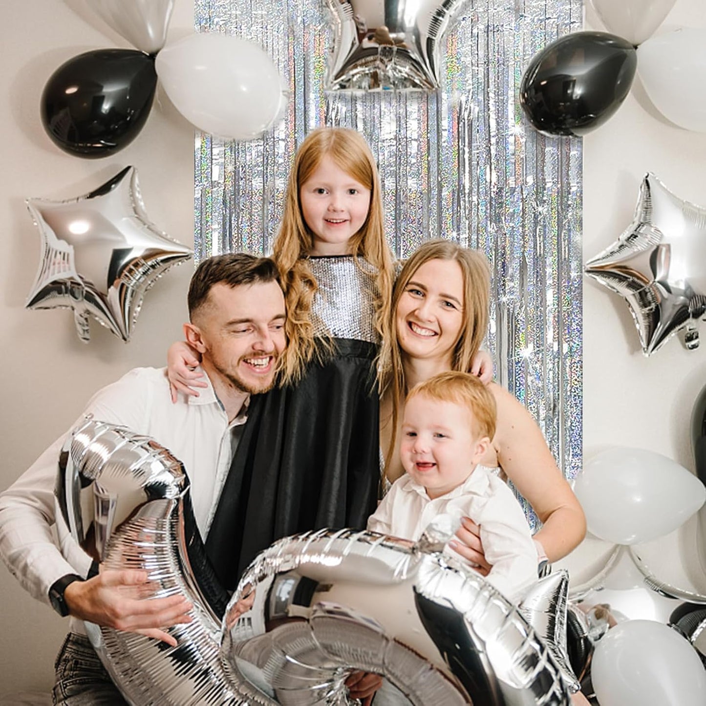 Tinsel Curtain Party Backdrop Silver Birthday Decorations 2 Packs Glitter Foil Fringe Decor Streamers Photo Booth for Christmas Wedding Halloween Graduation Decorations