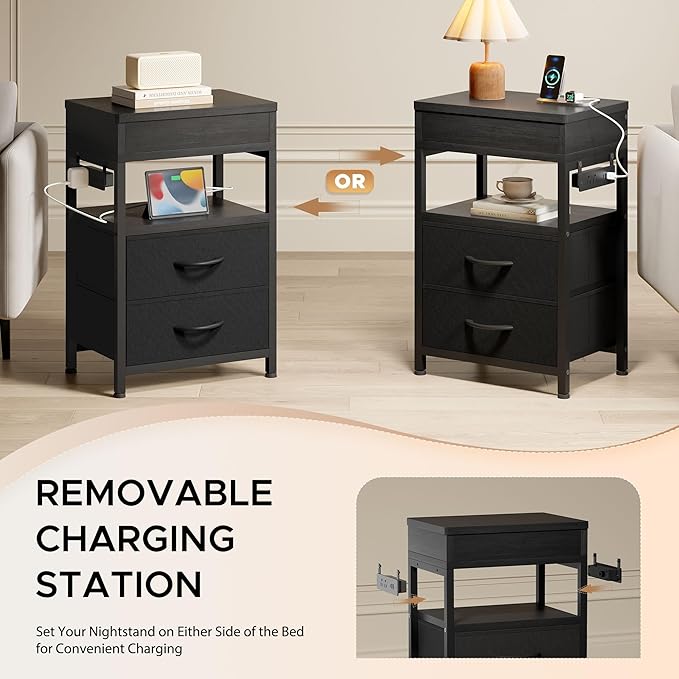 Lazzanto Nightstand Hidden Drawer Charging Table - Image 4