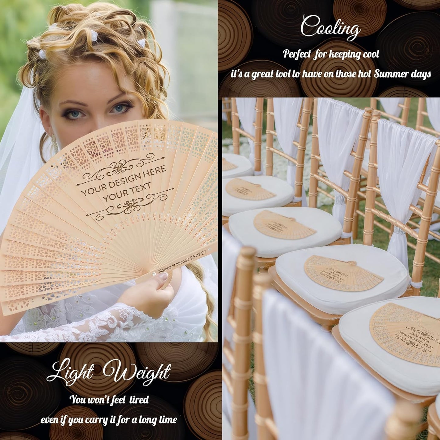 50 PCS Custom Fans Personalized Folding Fans for Line Dancing Wooden Hand Fan Wedding Favors Gift for Guests Personalized Fans for Events