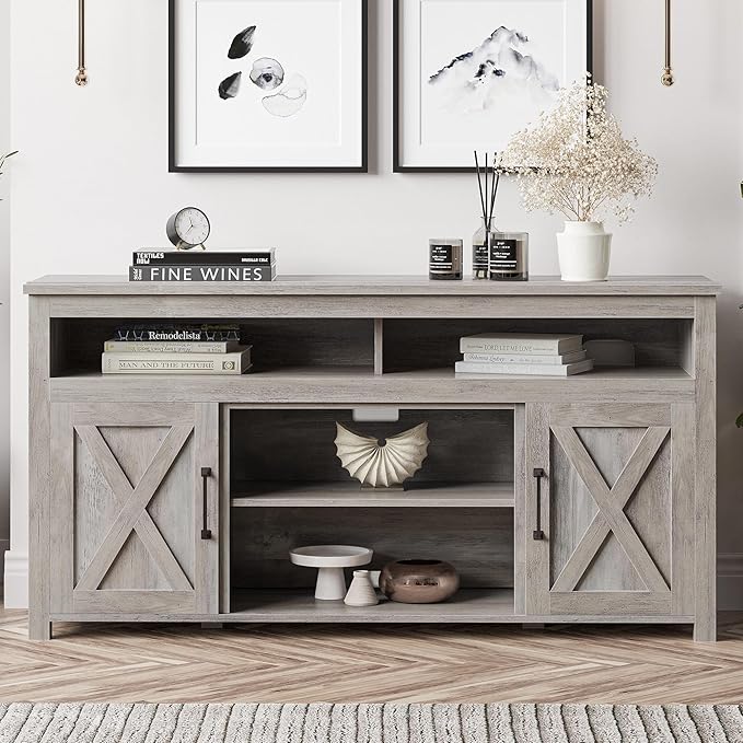 BELLEZE Modern 58 Inch Barn Door Wood TV Stand & Media Entertainment Center - Image 3