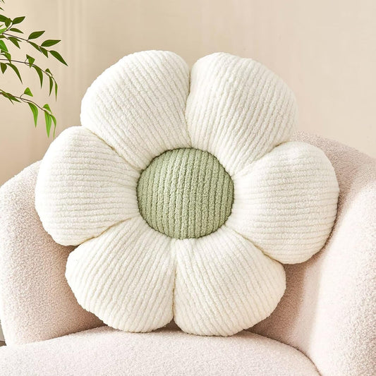 Flower Throw Pillow, Soft White 19.6" Shaped Floor Pillow for Home Decor, Cute Aesthetic Plush Decorative Pillows for Bed, Sofa, Couch