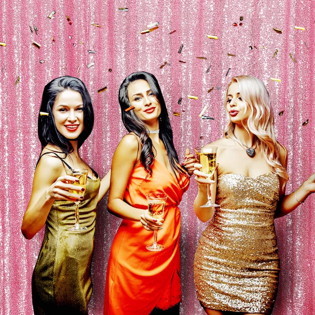 Poise3EHome Fuchsia Pink Sequin Backdrop, 6Ft x 8Ft Glitter Photography Background Curtains for Party Baby Shower Wedding Birthday Decoration