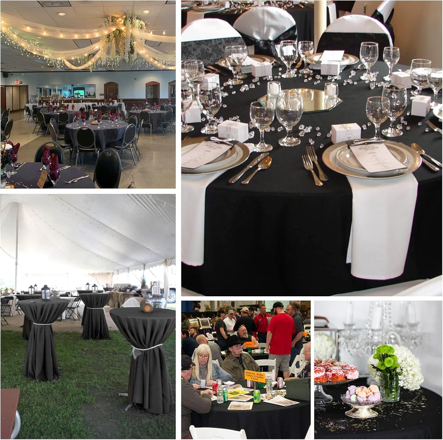 fani 12 Pack 90 Inch Round Tablecloth, Black Polyester Fabric Table Cloth for Round Table, Washable Table Cover for Wedding Party Dining Table Buffet Banquet Restaurant and Camping