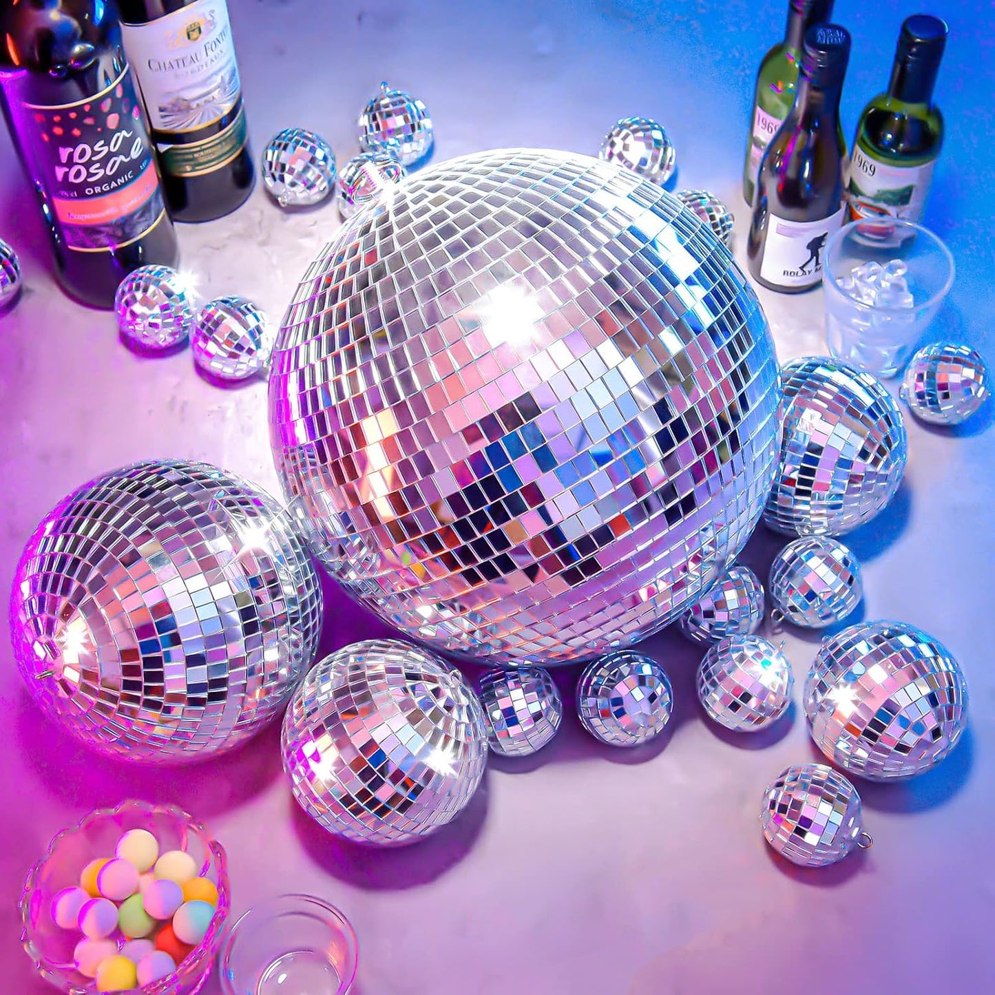 4 Pack Large Disco Balls Party Decoration Silver Hanging Reflective Mirror Ball Ornaments for Halloween Xmas Wedding Holiday Festival Club Stage