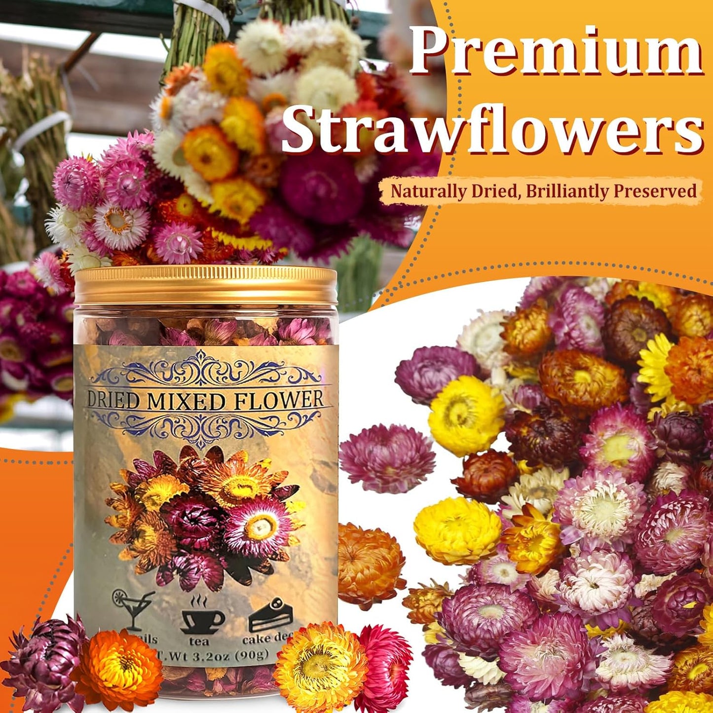 100+ Edible Dried Flowers for Cake Decoration – Food Grade Mixed Natural Colorful Chrysanthemum Flowers for Baking, Cocktails, Cupcakes, Drinks, DIY Crafts - No Additive