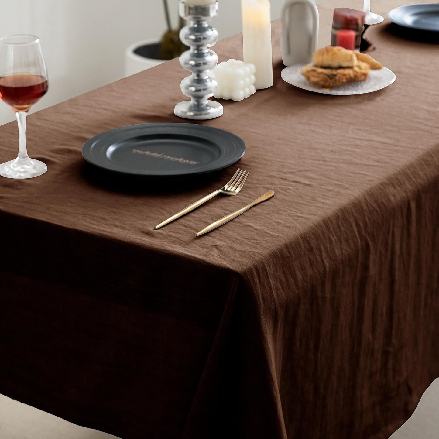 EVERLY 100% Pure Linen Rectangle Tablecloths 60x108Inches for Dining,Buffet Parties,Events,Weddings and Restaurants,Decorative Halloween,Thanksgiving Machine Washable Tablecloths-Chocolate